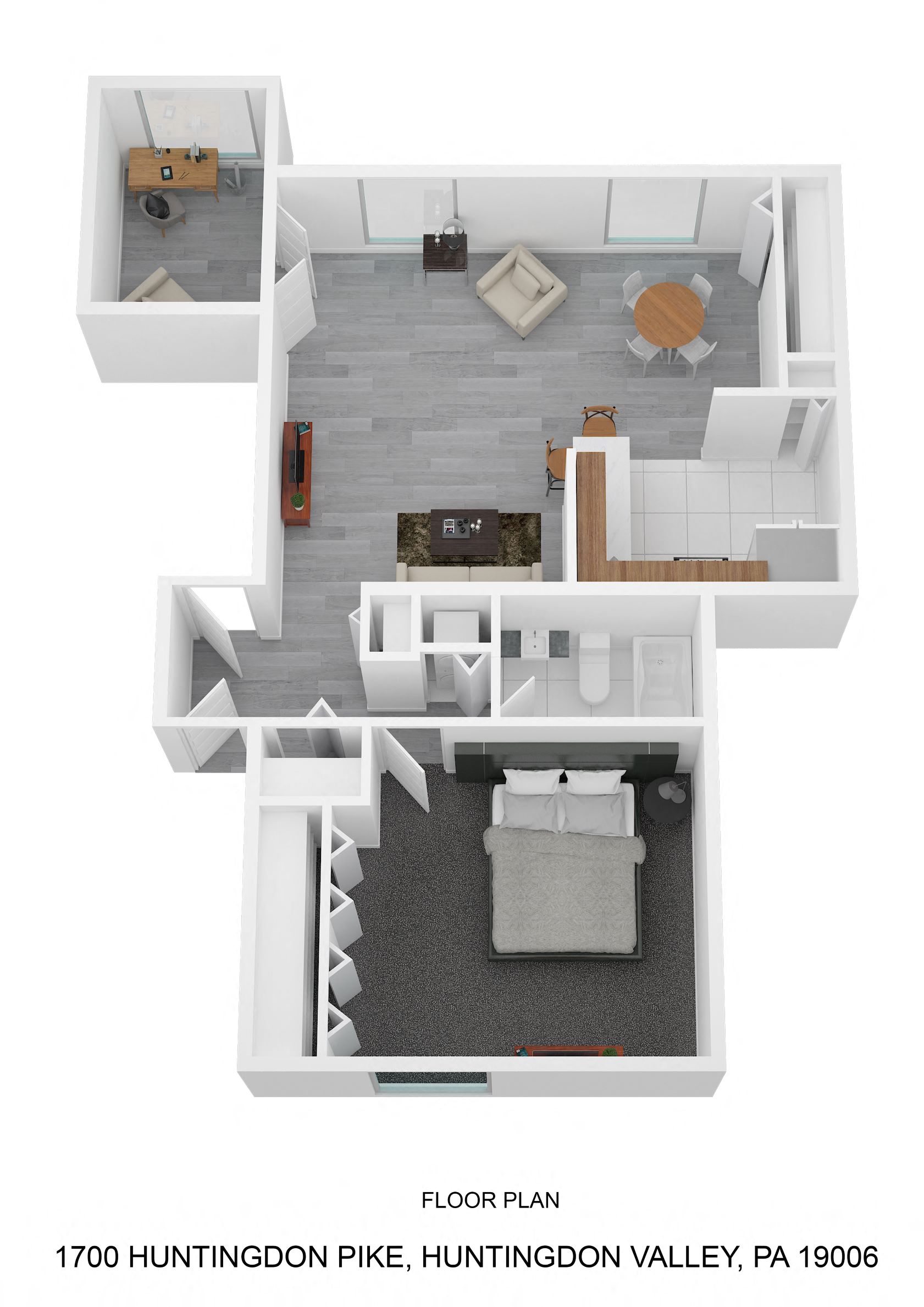 Floor plan for 1 bed, 1 bath, 900 sqft